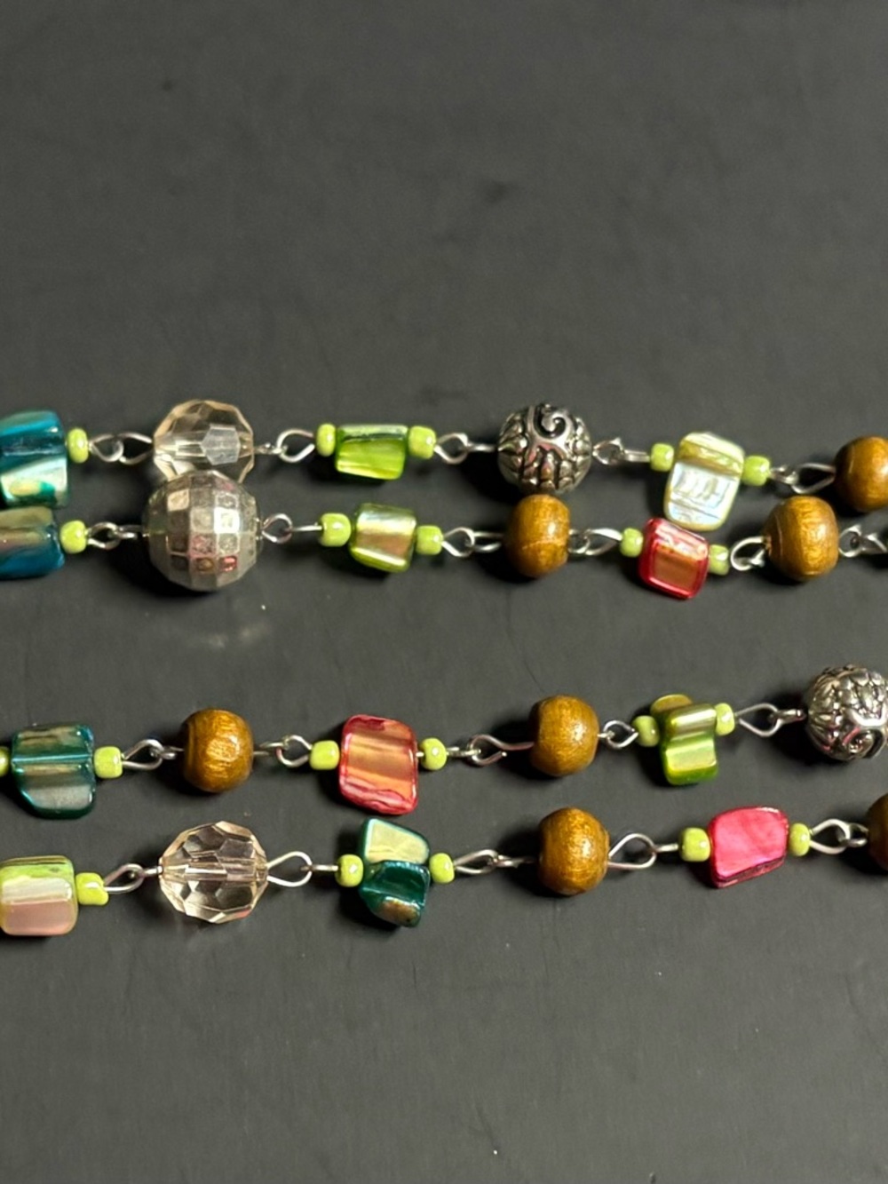 Multicolor Beaded Women's Bracelet — Green, Pink & Brown